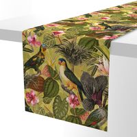 18" Pierre-Joseph Redouté tropicals Lush tropical vintage parrot Jungle blossoms summer paradise in sepia yellow