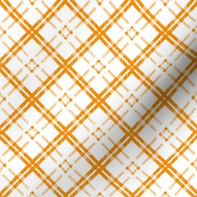 Grungy Diagonal Plaid - Tangerine on White