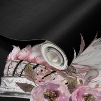 4" Pink and Grey Headdress with Flowers Black