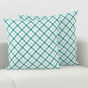 Grungy Diagonal Plaid - Teal Green on White 