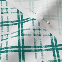 Grungy Diagonal Plaid - Teal Green on White 