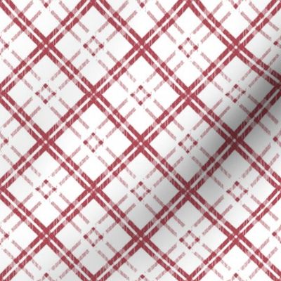 Grungy Diagonal Plaid - Rose on White 