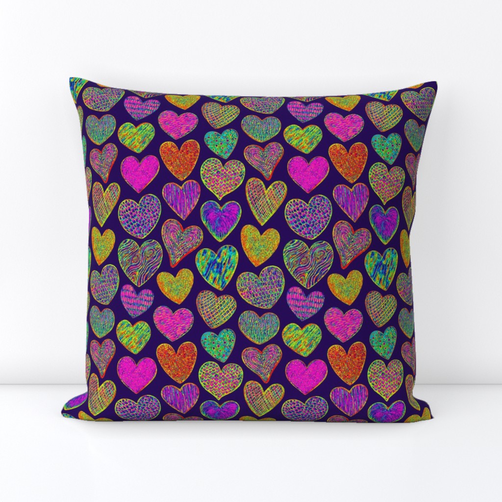 Rainbow Hearts on Dark Purple