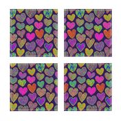 Rainbow Hearts on Dark Purple