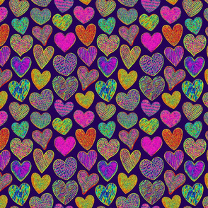 Rainbow Hearts on Dark Purple