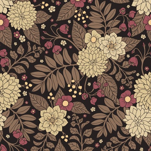 Pretty Brown, Taupe, & Mauve Floral Pattern With Ferns