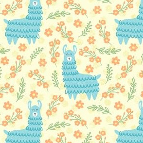 Llovely Llamas in Teal on Yellow