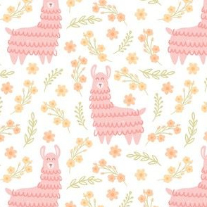 Llovely Llamas in Pink on White