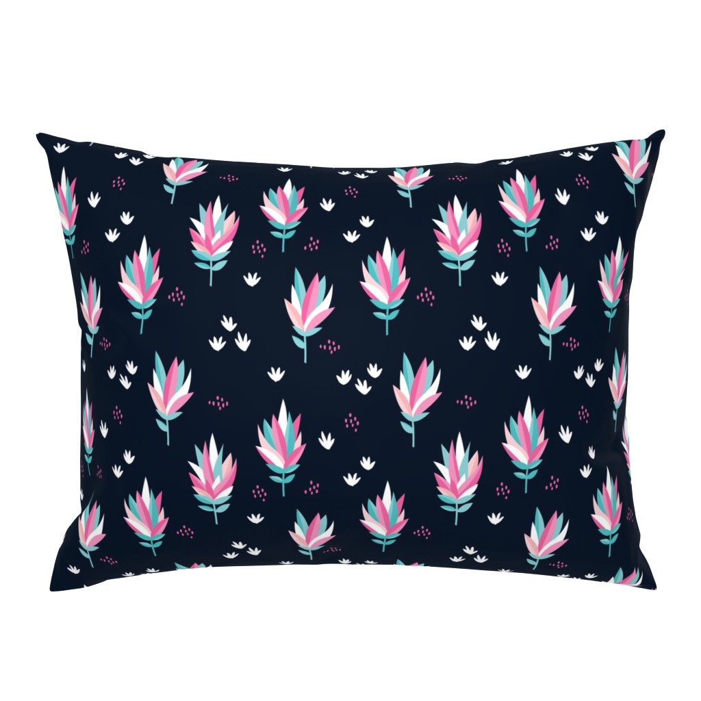 Tropical summer beach lovers flower surf garden botanical protea abstract sugarbushes night navy pink aqua