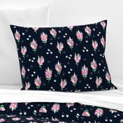 Tropical summer beach lovers flower surf garden botanical protea abstract sugarbushes night navy mint green pink