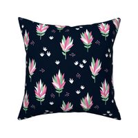 Tropical summer beach lovers flower surf garden botanical protea abstract sugarbushes night navy mint green pink