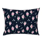 Tropical summer beach lovers flower surf garden botanical protea abstract sugarbushes night navy mint green pink