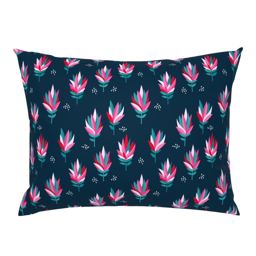 Tropical Australian summer beach lovers flower surf garden botanical protea abstract sugarbushes night navy blue pink