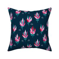 Tropical Australian summer beach lovers flower surf garden botanical protea abstract sugarbushes night navy blue pink