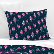 Tropical Australian summer beach lovers flower surf garden botanical protea abstract sugarbushes night navy blue pink