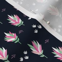 Tropical summer beach lovers flower surf garden botanical protea abstract sugarbushes night navy mint green pink SMALL