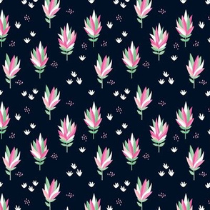 Tropical summer beach lovers flower surf garden botanical protea abstract sugarbushes night navy mint green pink SMALL