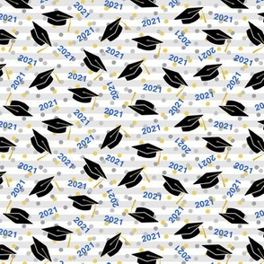 Tossed Graduation Caps with Blue 2021, Gold & Silver Confetti (Extra Small Size)