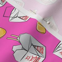 take-out boxes - Chinese food takeout with fortune cookies - bright pink - LAD19