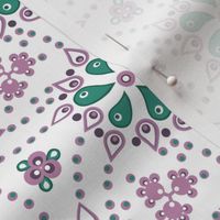 Quilters paisley - lilac and green on white