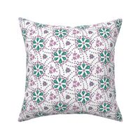 Quilters paisley - lilac and green on white