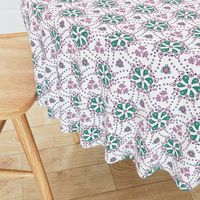 Quilters paisley - lilac and green on white