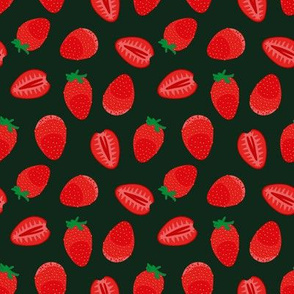 red strawberries on black by rysunki_malunki