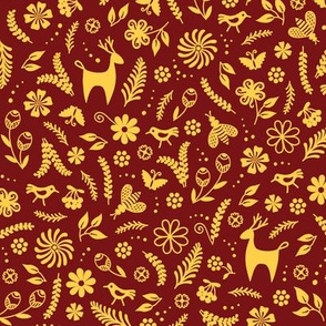 Folk elements yellow on bordo