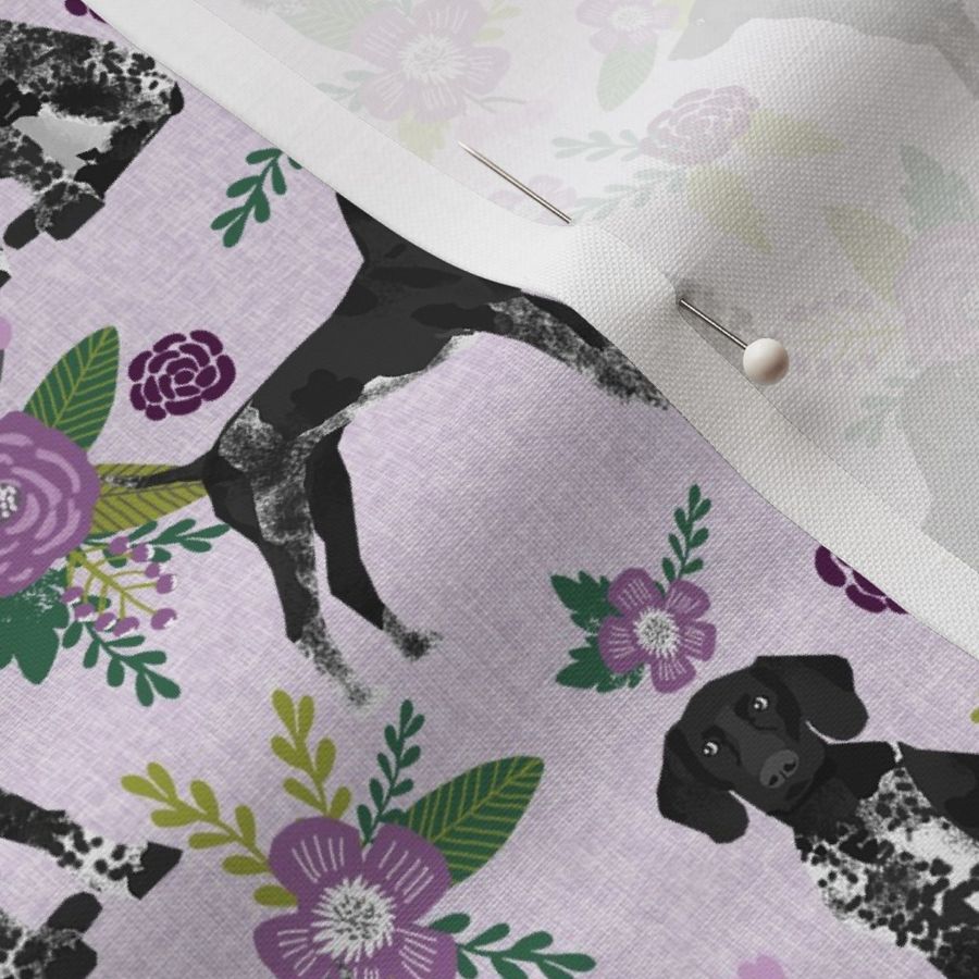 german shorthaired pointer dog floral fabric - dog fabric, floral fabric, shorthaired pointer fabric - purple