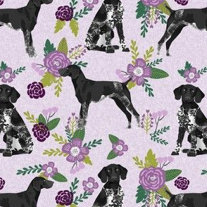 german shorthaired pointer dog floral fabric - dog fabric, floral fabric, shorthaired pointer fabric - purple