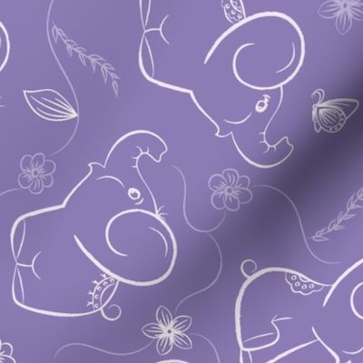 Elephants on Lavender background Rotated