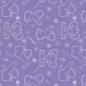 Elephants on Lavender background Rotated