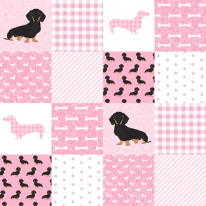 dachshund cheater quilt - pink plaid