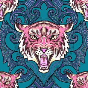 Pink Tiger Damask teal