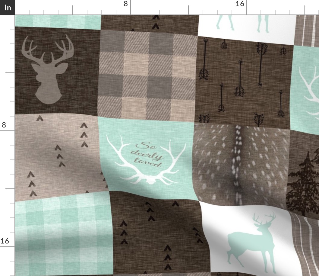 Rustic Woodland Quilt - deerly loved - mint and brown