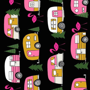 vintage camper // pink and yellow retro camper van retro flamingo trailer design andrea lauren fabric