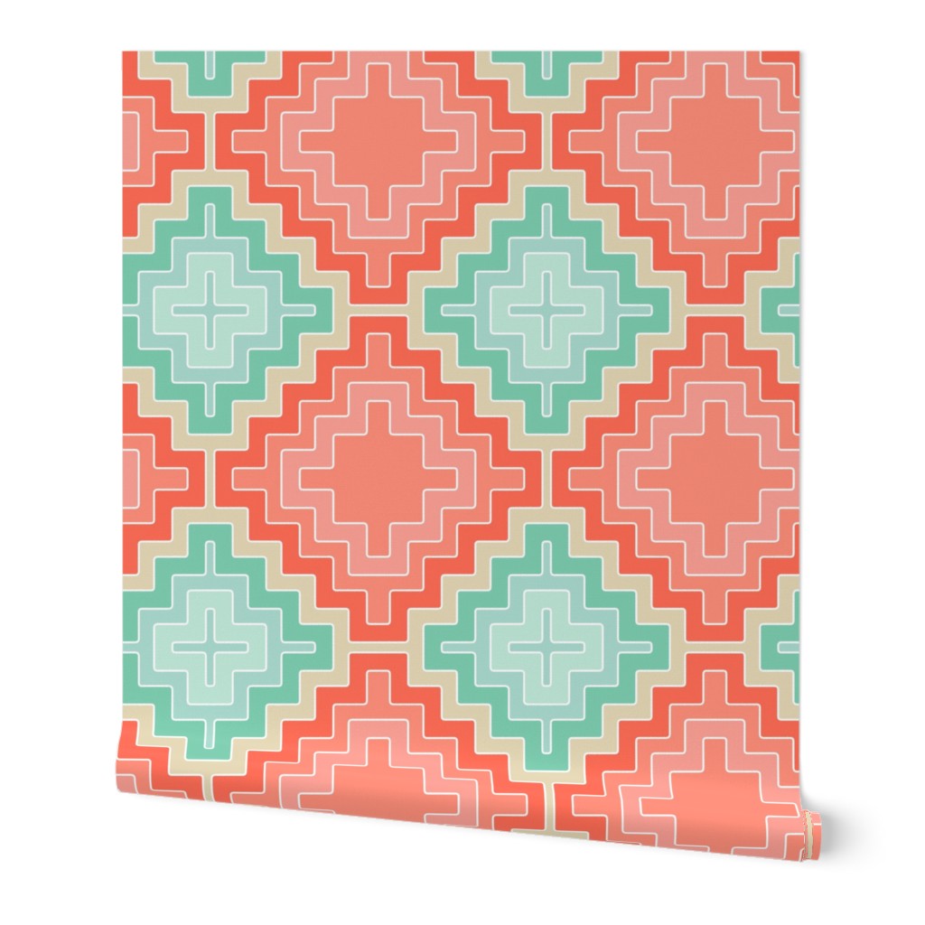 coral mint kilim diamond