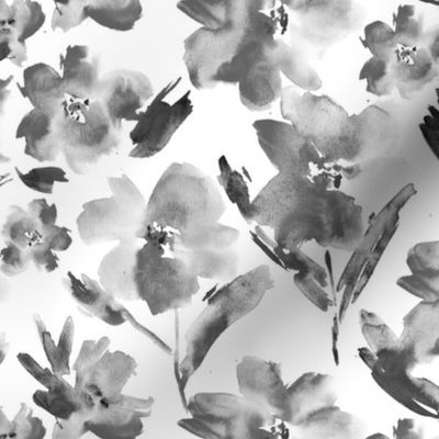 Passion flowers in shades of grey || watercolor black and white florals for home decor
