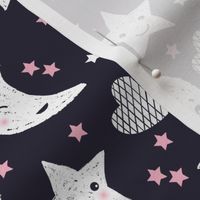 Cute stars good night clouds sweet dreams moon phase kawaii sparkle navy pink girls