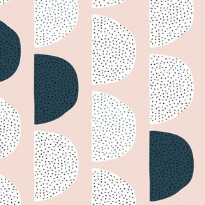 Scandinavian retro moon phases half circles soft pastel moon gender neutral beige sand and navy