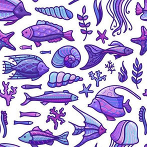 Sealife Purple Hues on White