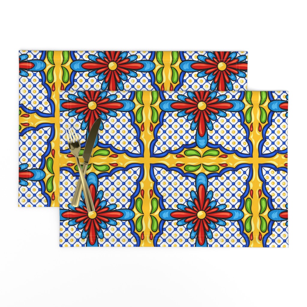 Mexican Tiles Teracotta Blue Yellow