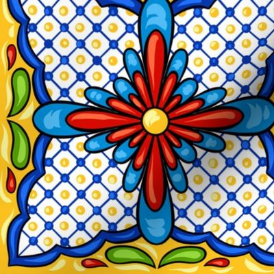 Mexican Tiles Teracotta Blue Yellow