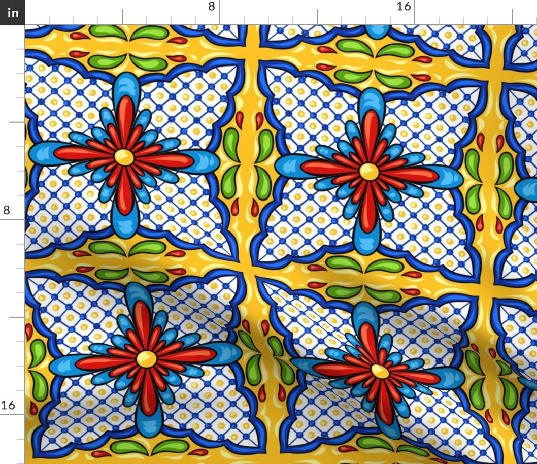 Mexican Tiles Teracotta Blue Yellow