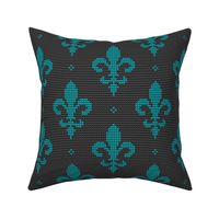 Fleur de Lis teal black beads vintage