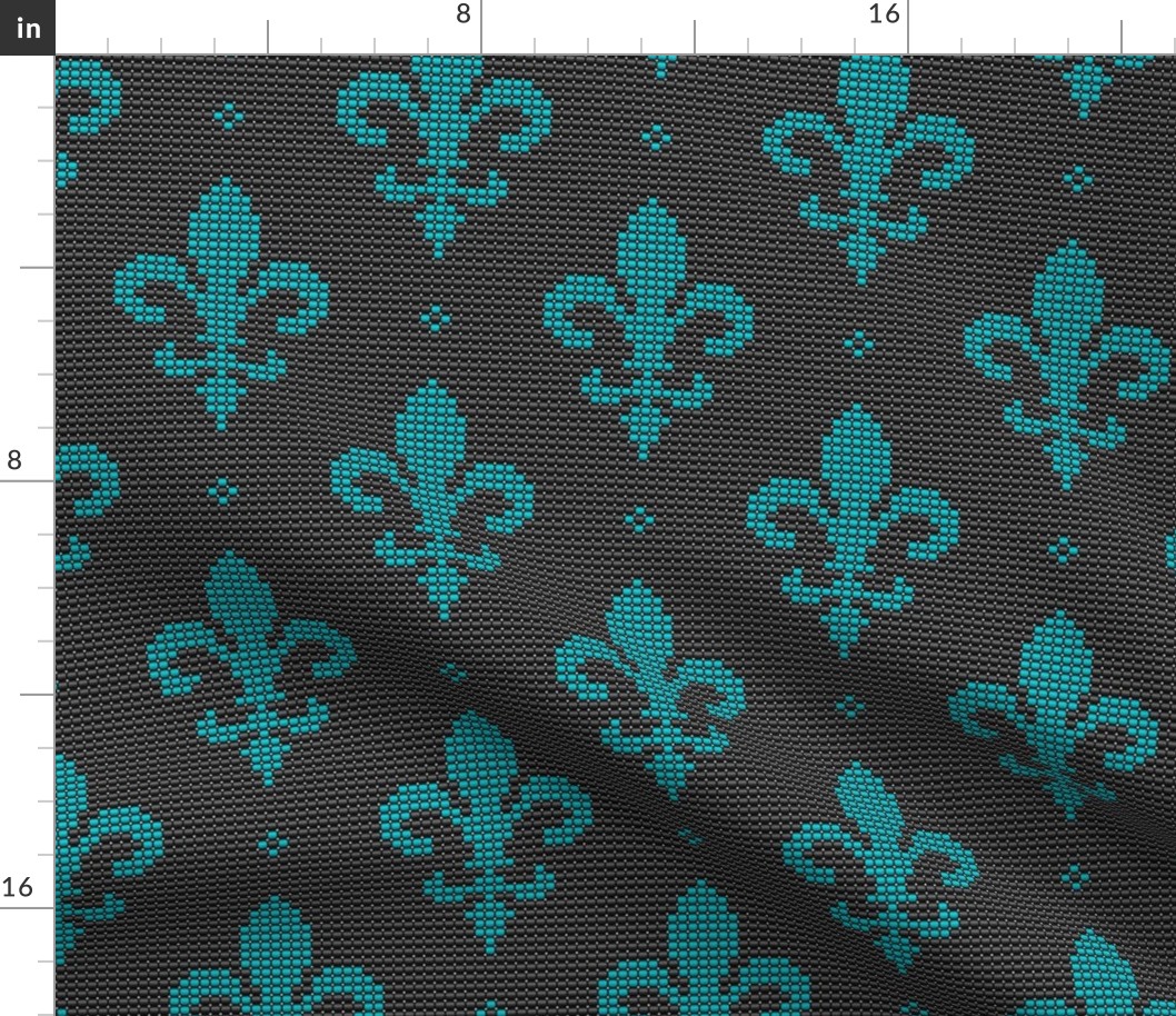 Fleur de Lis teal black beads vintage