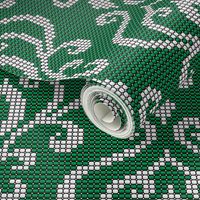 Damask emerald green white beads texture large