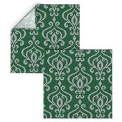 Damask emerald green white beads texture large