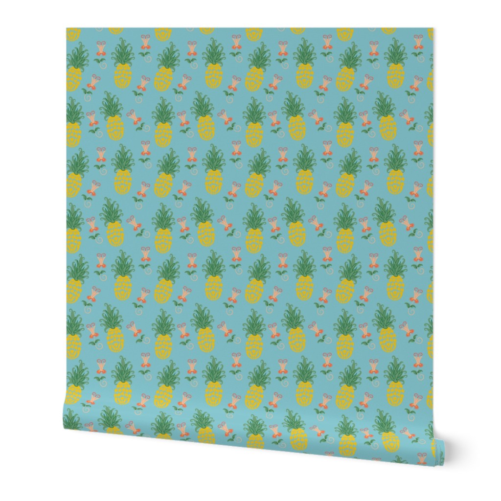 Ditsy Pineapple Floral in blue