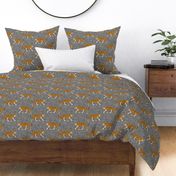 (large scale) walking tigers on grey (woven) C19BS